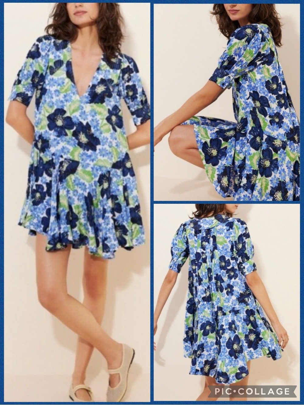 Free People Women’s XS Moon Chaser Blue Green Floral Swing Mini Dress